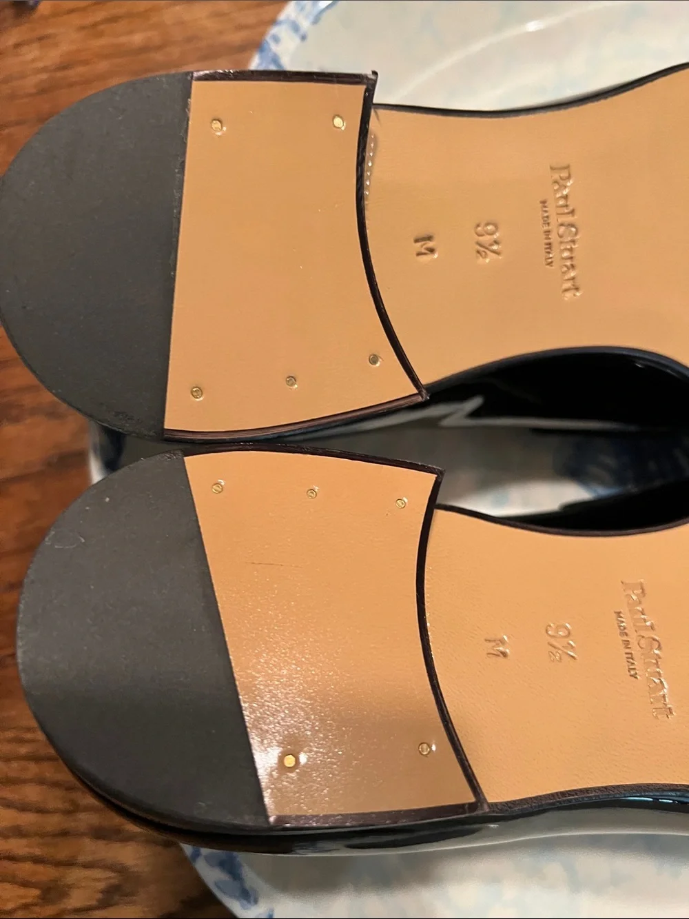 Brand New Paul Stuart Heron Formal Black Patent Leather Slip On with Suede Strap